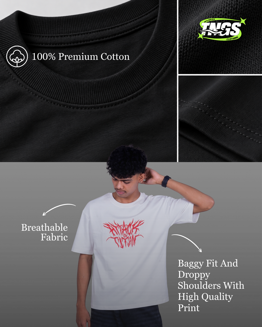 Gothic Cross Oversized T-Shirt – 240 GSM Drop Shoulder | TNGS Clothing