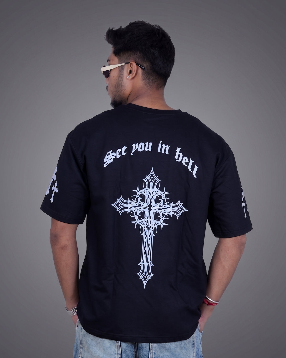 Gothic Cross Oversized T-Shirt – 240 GSM Drop Shoulder | TNGS Clothing