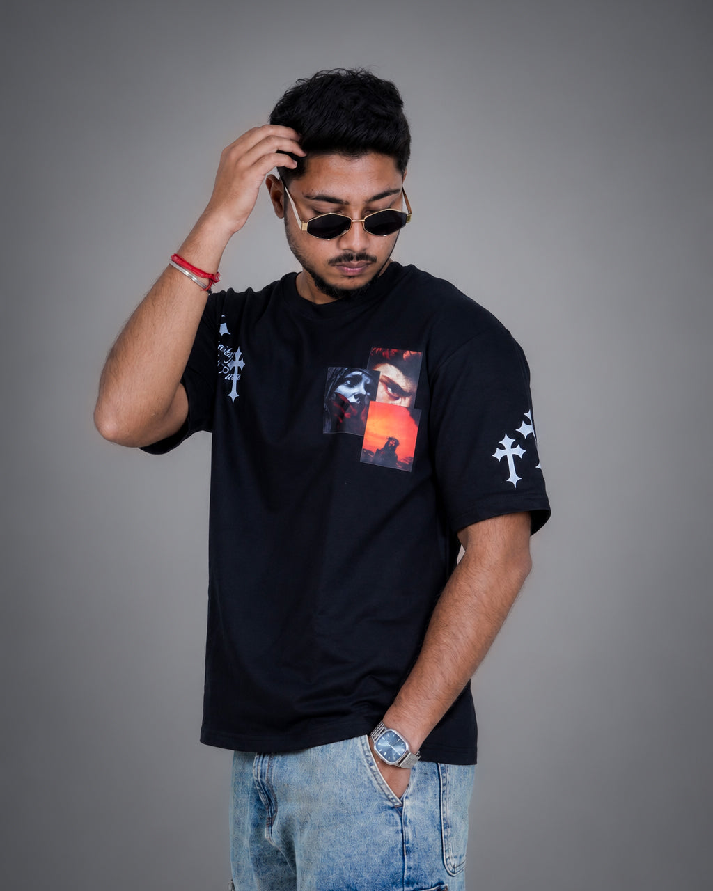 Gothic Cross Oversized T-Shirt – 240 GSM Drop Shoulder | TNGS Clothing