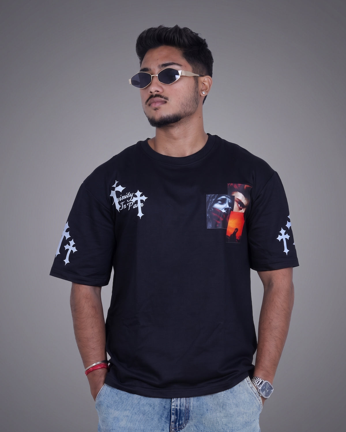 Gothic Cross Oversized T-Shirt – 240 GSM Drop Shoulder | TNGS Clothing