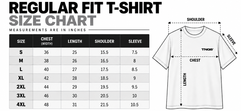 Regular Fit T-Shirt Size Chart